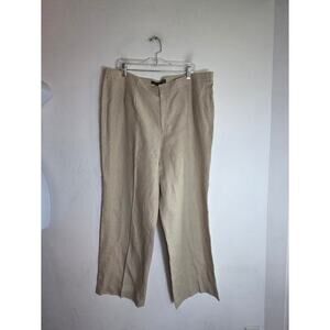 Linda Allard Ellen Tracey Beige 100% Linen Straight Leg Mid Rise Pants size 18